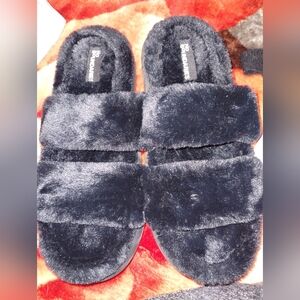 Black Fuzzy Slippers size 11